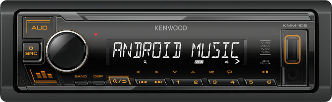 Авторесивер MP3 KENWOOD KMM-105AY 4x50Вт / USB/ AUX/ FM/ 2RCA оранжевая подсветка